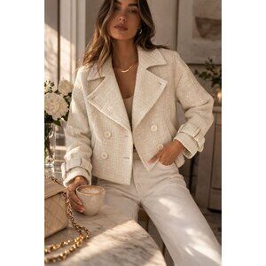 Old Money Romance | Belle & Bloom Cream Tweed Jacket | Parisian Minimalist | S